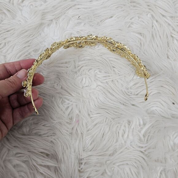 Gold Bridal Tiara Diamond Embellished Rhinestone Costume Headband Wedding Crown - Picture 3 of 6